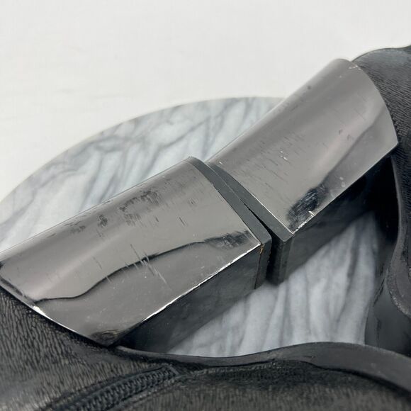 Giampaolo Bootie Women 38 Crinkle Gloss Black Reflective Square Heel Ankle Boots - Picture 9 of 13